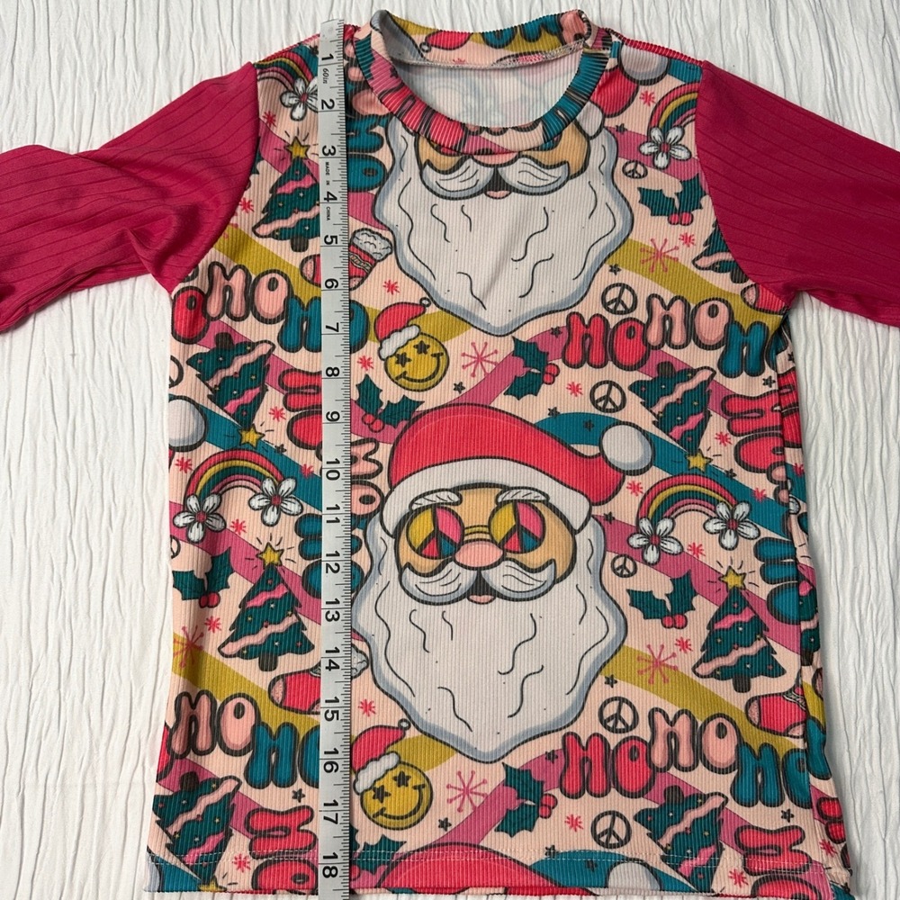 Handmade Groovy Santa Long Sleeved Top Ribbed Pink Green Girls 6/7 - Picture 6 of 8
